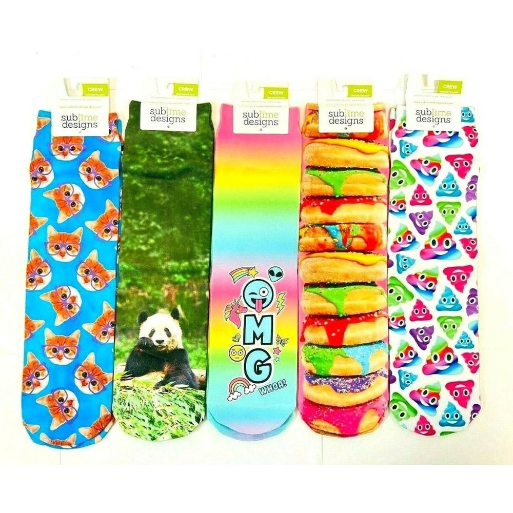 COPY - 5 Pack Sublime Womens Designs Socks Fun Print Variety Crew Socks